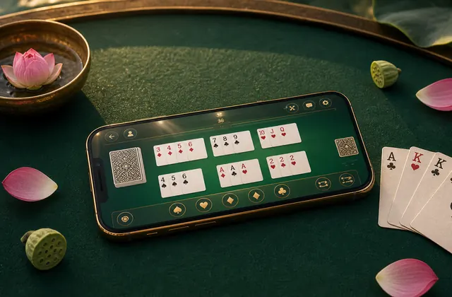 Yono Rummy learning table with guide notes and adult practice card setup