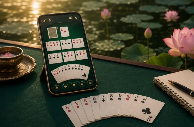 Thirteen card game guide desk with sequence notes and rummy card groups