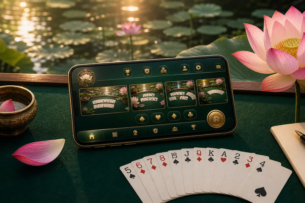 Yono Rummy interface practice desk with phone screen and guide worksheet